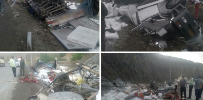 حادثه تصادف تریلی با پیکان وانت در محور دماوند – فیروزکوه بعد از سرازیری دلیچایی ۲ فوتی و یک مجروح برجای گذاشت