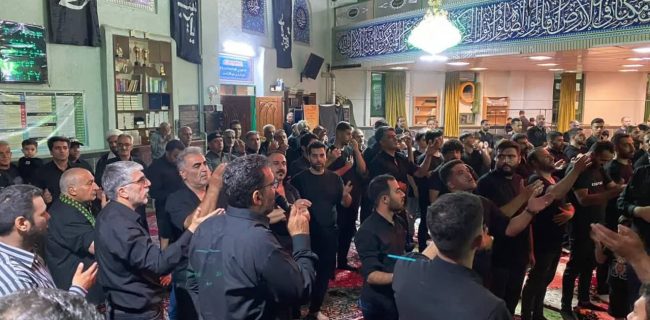 مراسم عزاداری حسینی شب نهم از ماه محرم هیئت قمر بنی هاشم محله قلعه کهنه در مهدیه شهر آبسرد